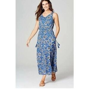 J. Jill Floral Maxi Dress with Tassel Drawstring Waist. Size Medium Petite.